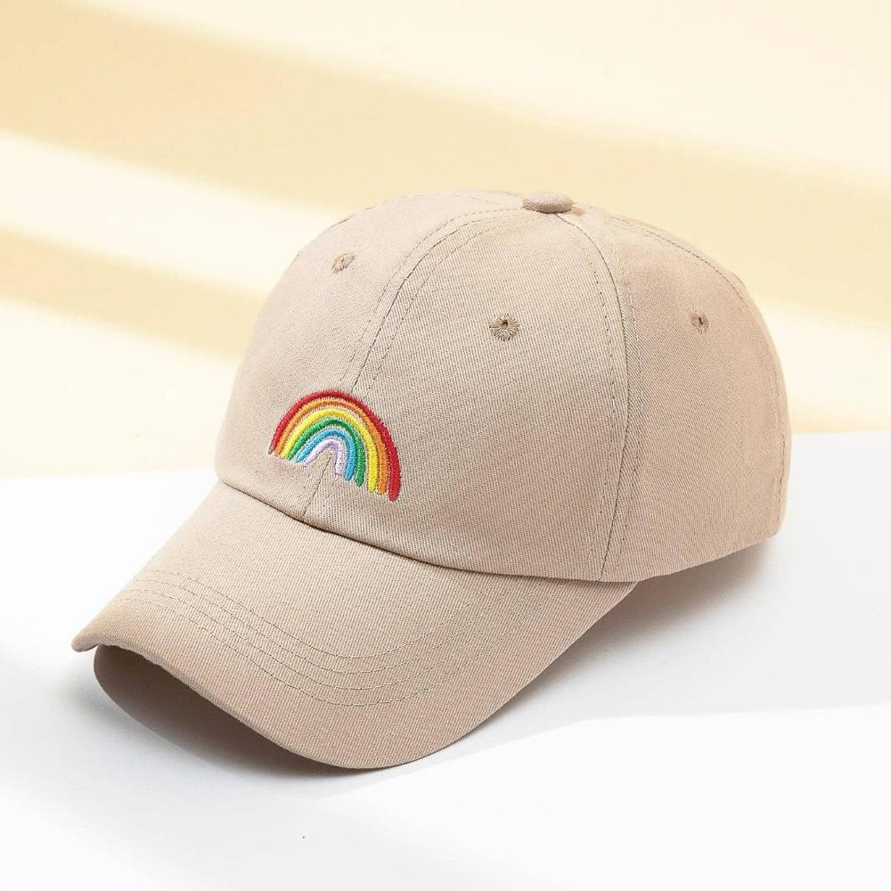 Casquette de Baseball Broderie Arc-en-ciel Douce Casquette Ajustable Décontractée Streetwear Casquette Papa Voyage en Plein Air