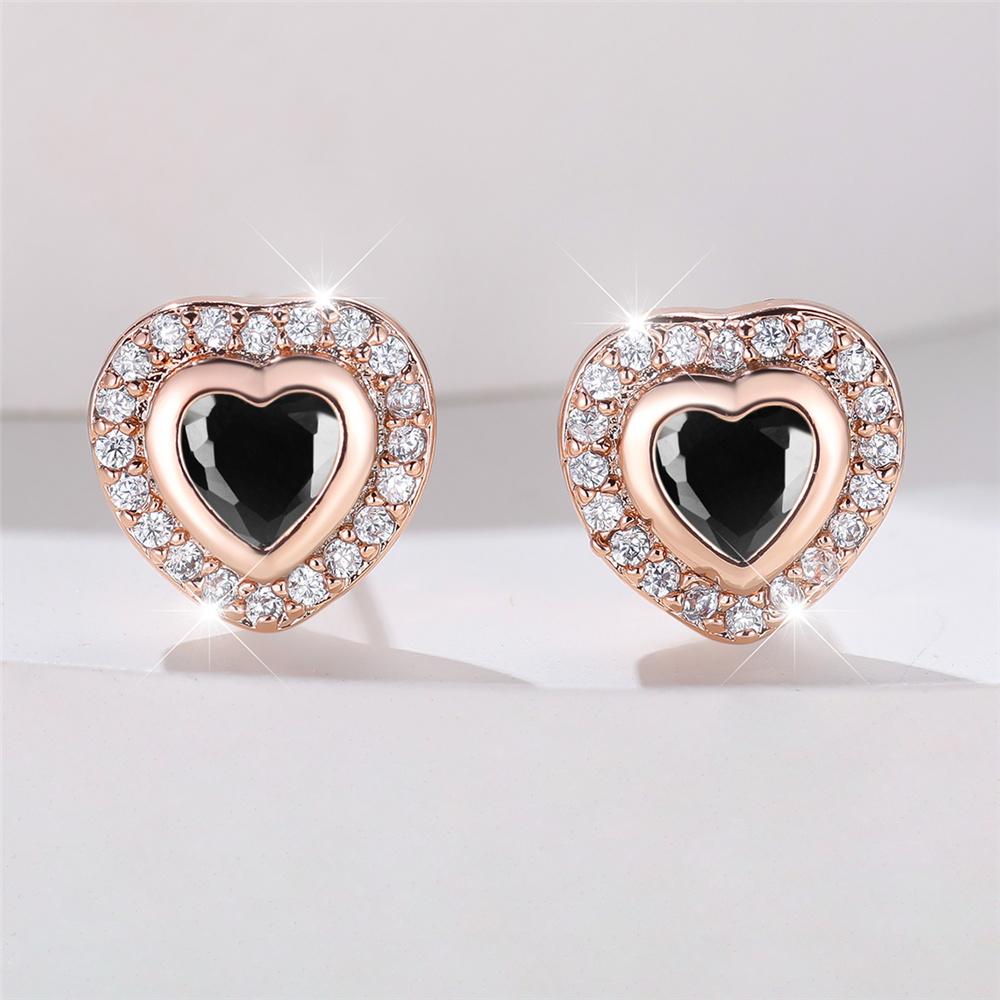 Cute Female Green Black Red Zircon Crystal Stone Stud Earrings Vintage Rose Gold Color Wedding  For Women