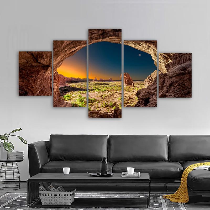 5 Panels Hole Sunset Landscape Painting Wall Art Natural Posters Canvas Prints Pictures For Living Room Modern Home Decoration