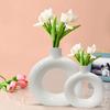 Modish Ceramic Donut Shaped Vase | for Unique Home Decor (Pack of 2 | White)