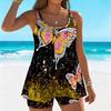 Damen Tankini Badeanzug 2-teilig Bunt Schmetterlingsblumen Muster Urlaubs Badesachen