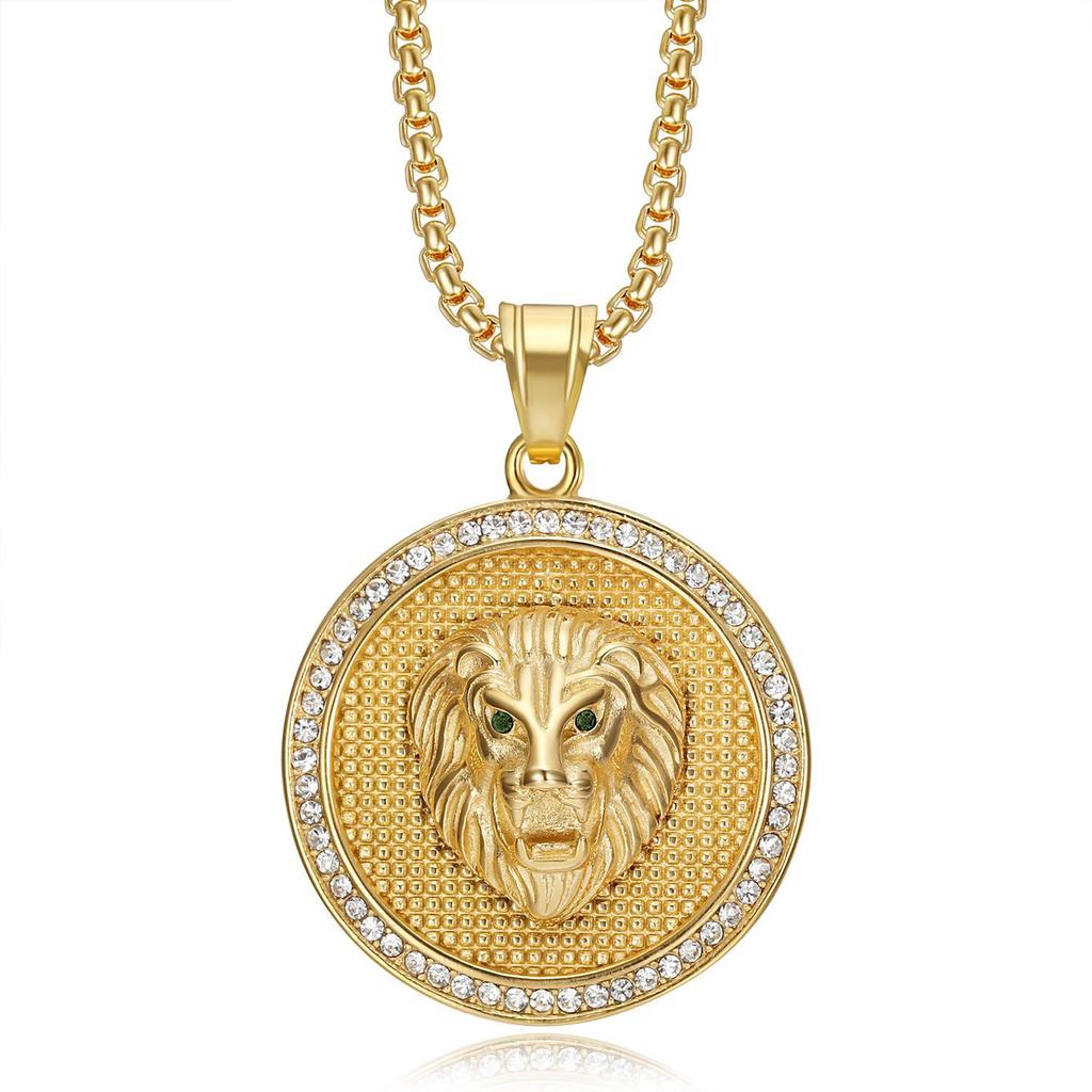 Europe, America, Jewelry, Gold-plated Diamond Round Brand Lion Head Pendant Fashionable and Exquisite Men's and Women's Jewelry Accessories