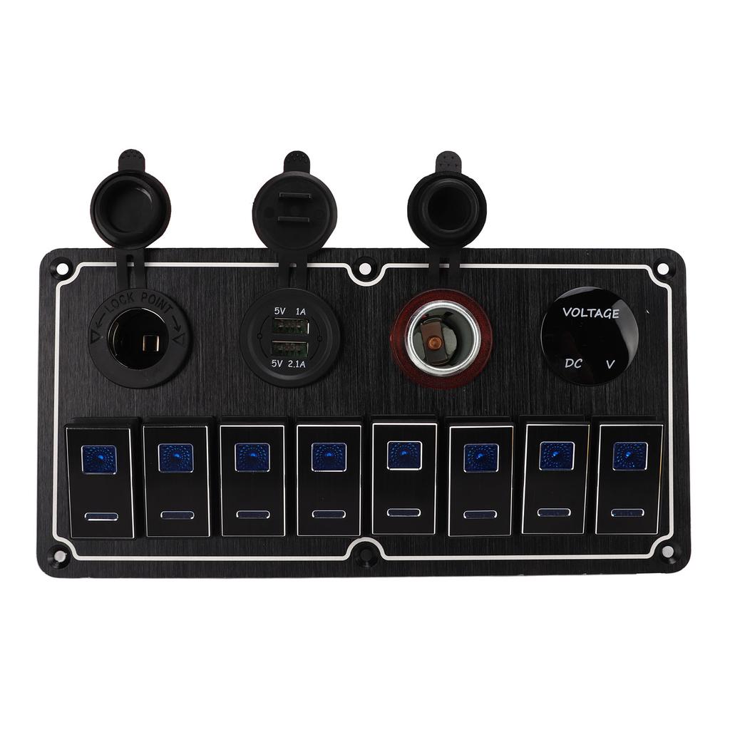 8 Gang Rocker Switch Panel 12 to 24V 2 Blue LEDs with DIY Sticker 5 Pin Waterproof for Cars RVs Yachts Ships