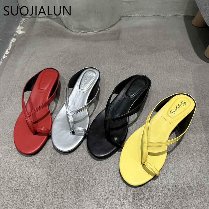 Fashion SUOJIALUN 2025 Summer New Brand Women Slipper Fashion Narrow Band Ladies Elegant Flip Flop Square Low Heel Dress Slides Shoes