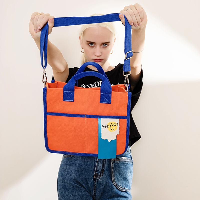 Korea Dongdaemun Canvas Bag Female Dopamine Color Large Capacity Handbag Niche Commuter Shoulder Crossbody