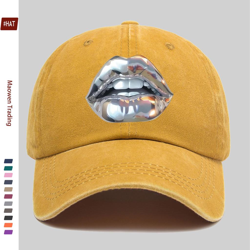 pc Silvery Sexy Lips Print Baseball Cap Suitable Sun Hat for SpringSummer Travel Comfortable and Lightweight Adjustable Sna