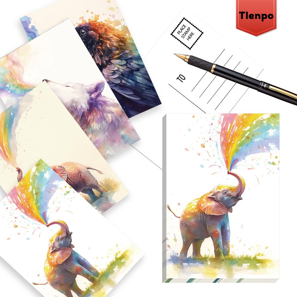 32pcs, Watercolor Animal Rainbow Postcards, Greeting Cards, DIY Postcards, Decorations, Suitable for Collection and Gifting.