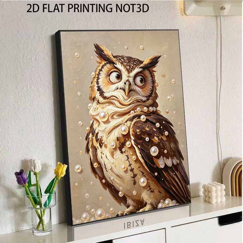 Whimsical Owl Portrait Framed Pearl Painting Kit DIY 3D Sparkling Bead Canvas Art Relaxing Handmade Craft Gift for Women and Beginners