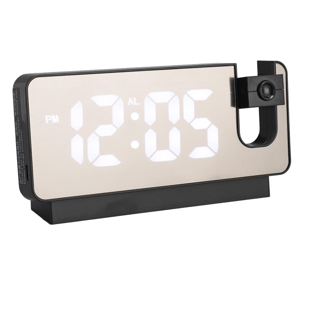 Projection Alarm Clock USB Rechargeable White Light Snooze Function Adjustable Brightness LED