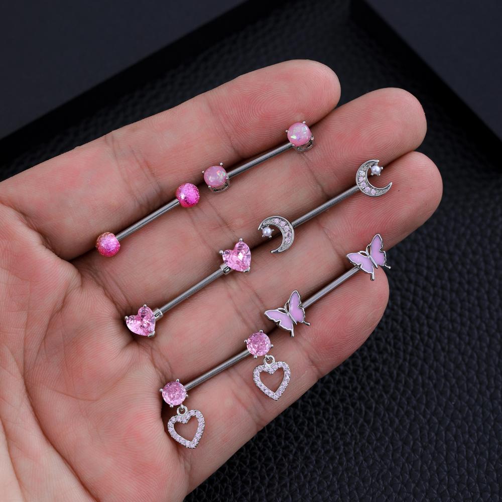 2pcs Heart Dangle Nipple Rings Shield Bar Sets for Women Stainless Steel Moon Butterfly Shaped Nipple Piercings Barbell