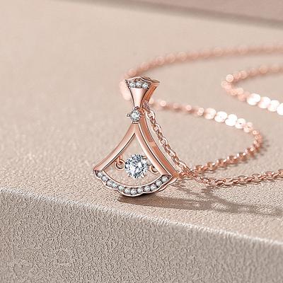 Sliver-shaped Skirt Beating Heart Diamond Fashionable Simple Pendant Collarbone Chain
