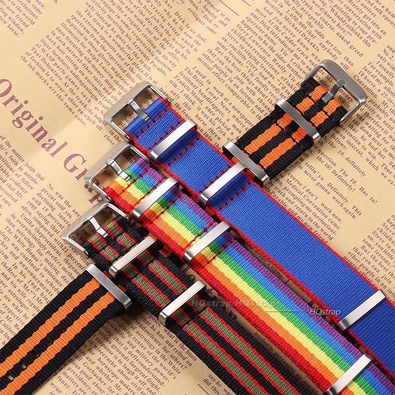 Fashion Watchband Stripe Replacement Men Women Nylon Watch Band with Silver Pin Buckle 20mm 22mm Strap for Rolex Band for Omega