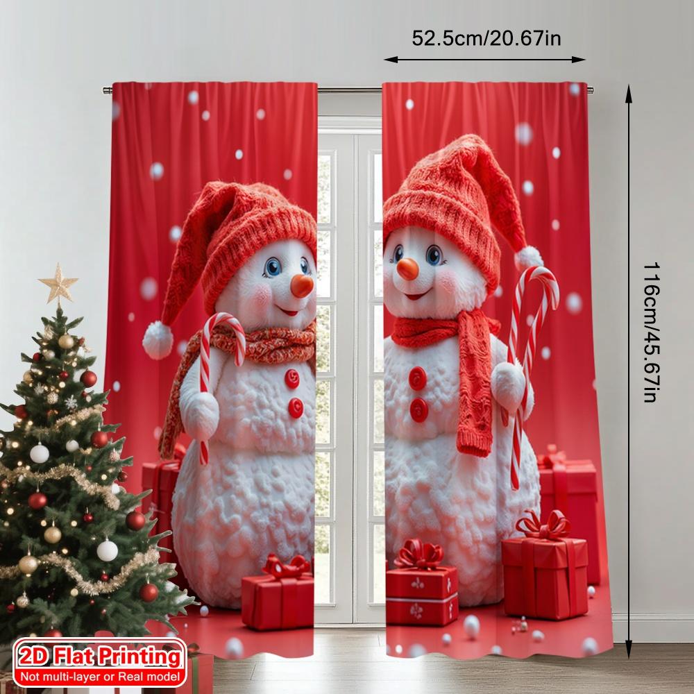 2pcs 2D Flat Printing Merry Christmas Curtain Cute Snowmen Christmas Gifts_b Polyester Without Electricity Festive Holiday for