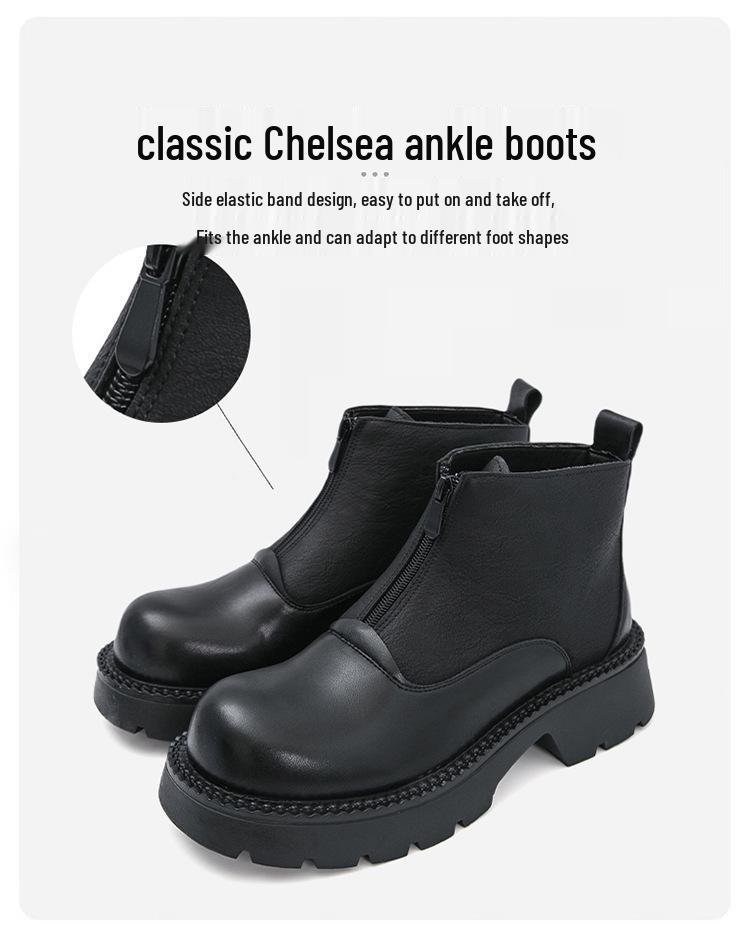 Men's Plus Size High-top Thick-soled Leather Boots, Pointed Toe with Zipper - Autumn/Winter 2025 Collection