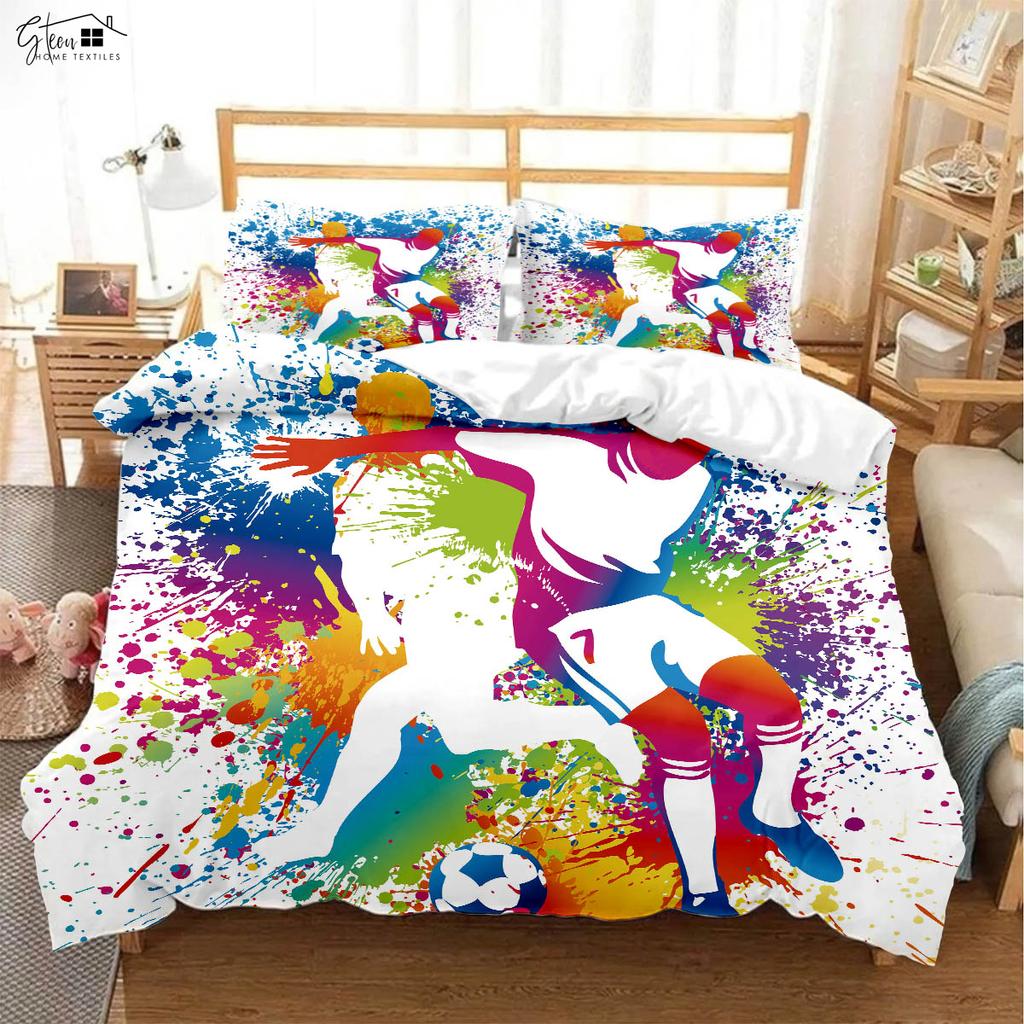 Cool Sports Acuarelă Fotbal Husă de Plapumă Imprimată 3D Set de Lenjerie de Pat pentru Camera Băieților Set din Trei Piese Husă de Plapumă Față de Pernă