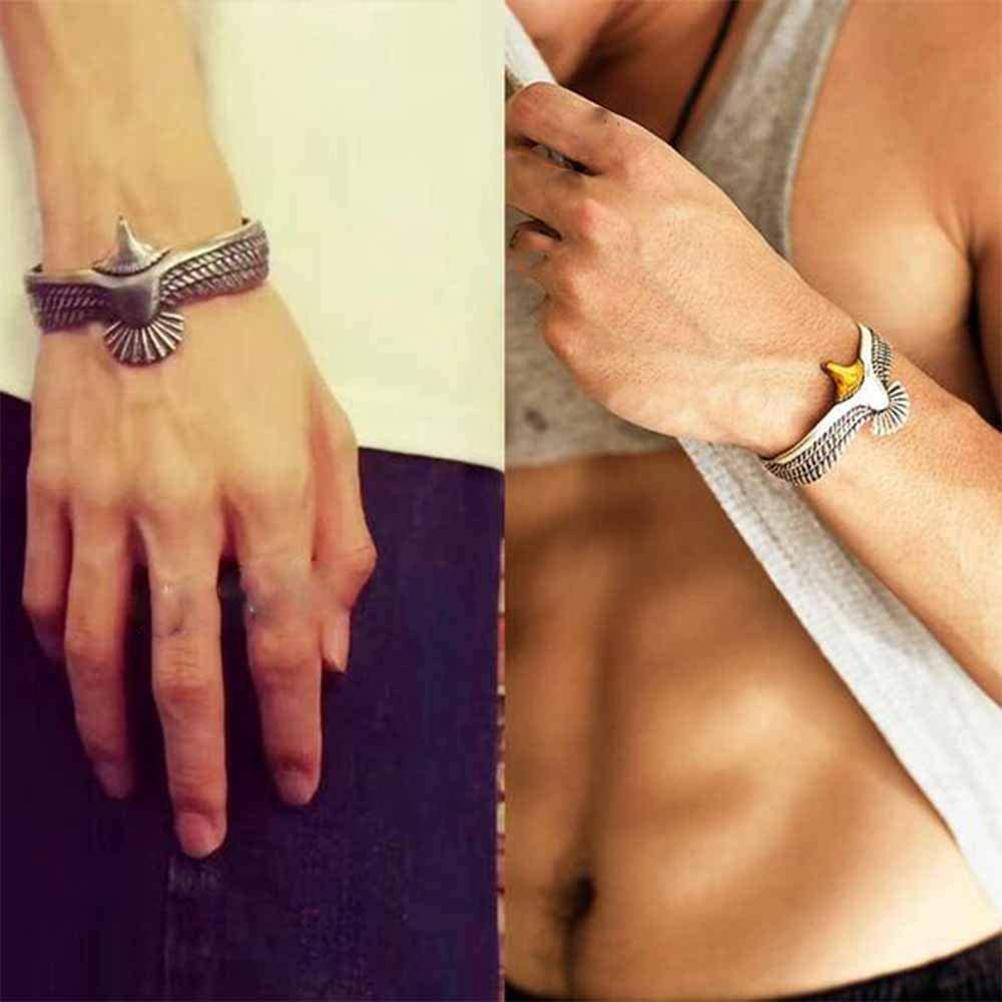 Eagle Bracelet Vintage Rock Punk Bangle Cuff Wristband Open Ended for Men Women Silver Z4113