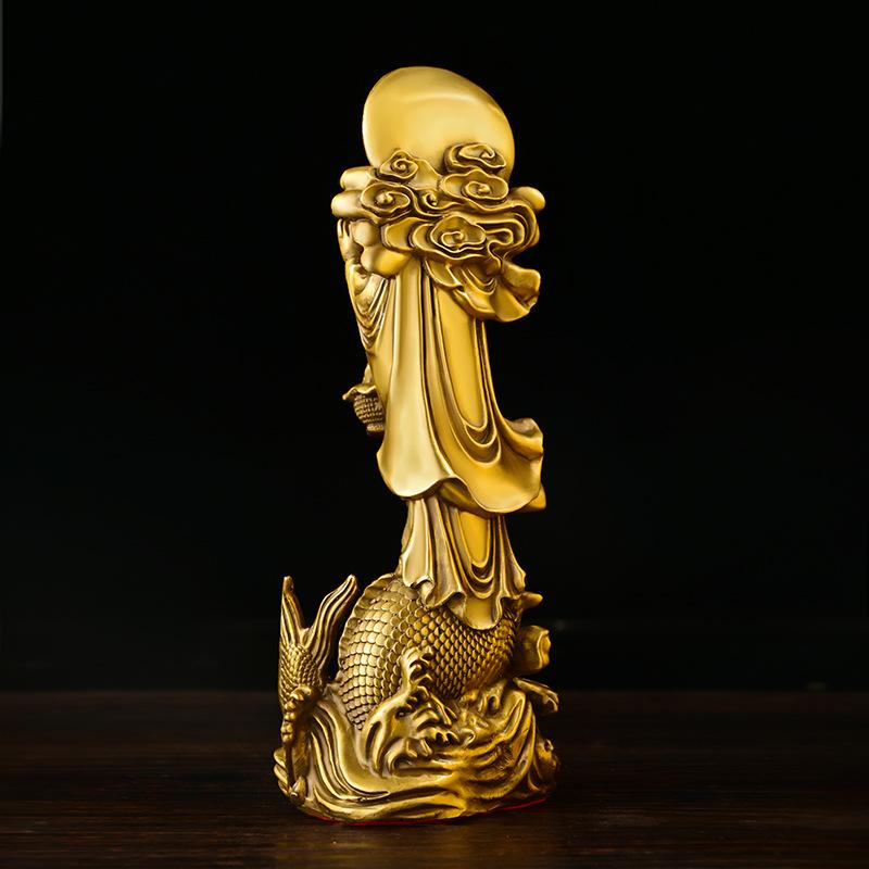 Dragon Guardian Standing Guanyin Bodhisattva Bronze Home Living Room Office Desktop Buddha Statue C