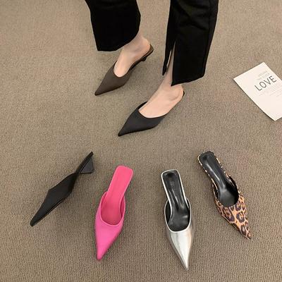 Muller Slippers Low Heel Pointed Head Back Empty Half Drag 2025 Spring and Summer New Casual Bag Head Cat Heel Special-shaped and Sandals Girl