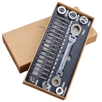 Multifunctional Ratchet Spanner Set Flexible Head Ratchet Double Box Wrench Socket Screwdriver Bits Auto Repairing Tool