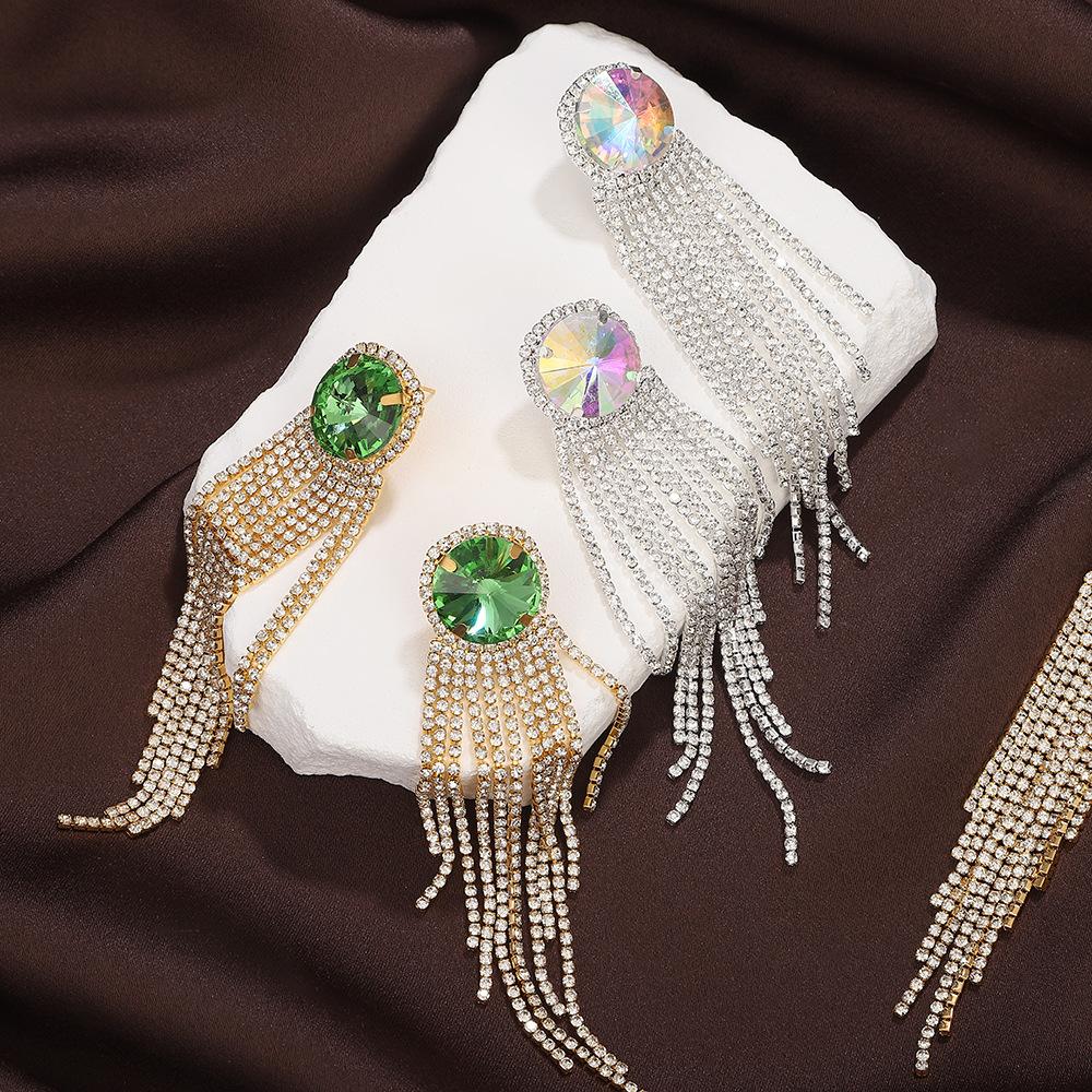 Exaggerated Wind Diamond-Set Fringed Earrings, High-End Niche Design, Exquisite Earrings, Personalized Long Earrings