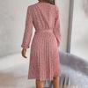Spring Summer Women Long Sleeve O-Neck Floral Pleated High Waist A Line Long Dress