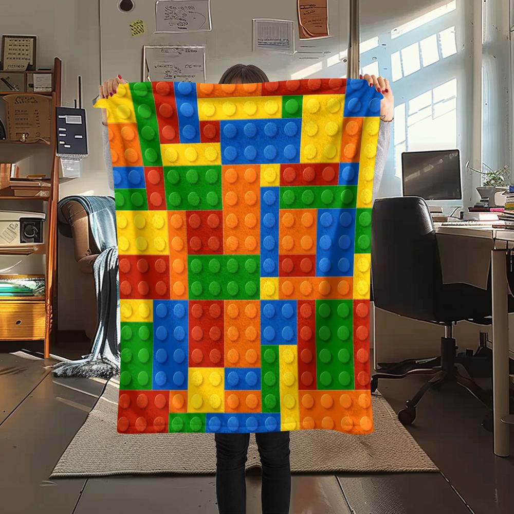 

1Pc Building Blocks Print Flannel Blanket, High quality Comfortable for All Seasons, Home Decor, Warmth and Comfort, Perfect for Christmas Gifts 80cm x 120cm