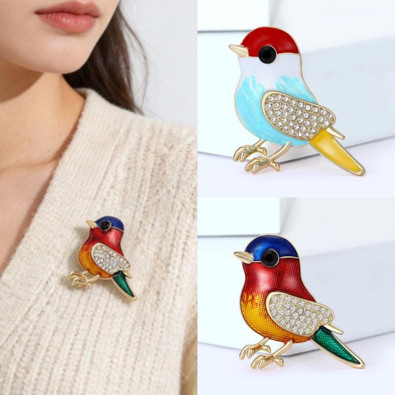 Stylish Enamel Bird Brooch 1pc Rhinestone Animal Sparrow Pin for Women Unisex Lapel Pin for Formal Events