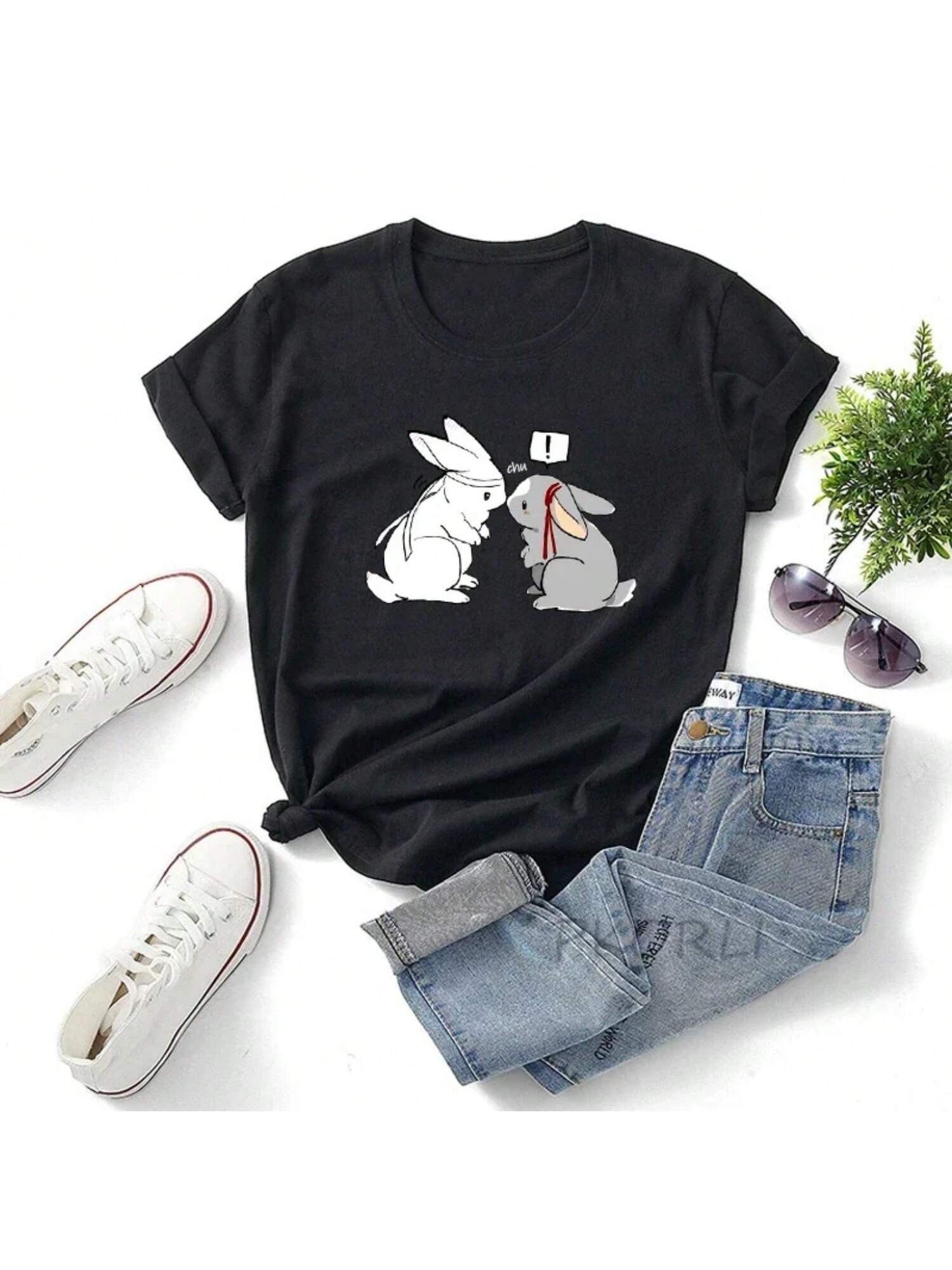 Wangxian Mo Dao Zu Shi T Shirts Wounisex Cute Cartoon The Kissing Bunnies Tee Shirt Anime Harajuku Female Clothing S разноцветный