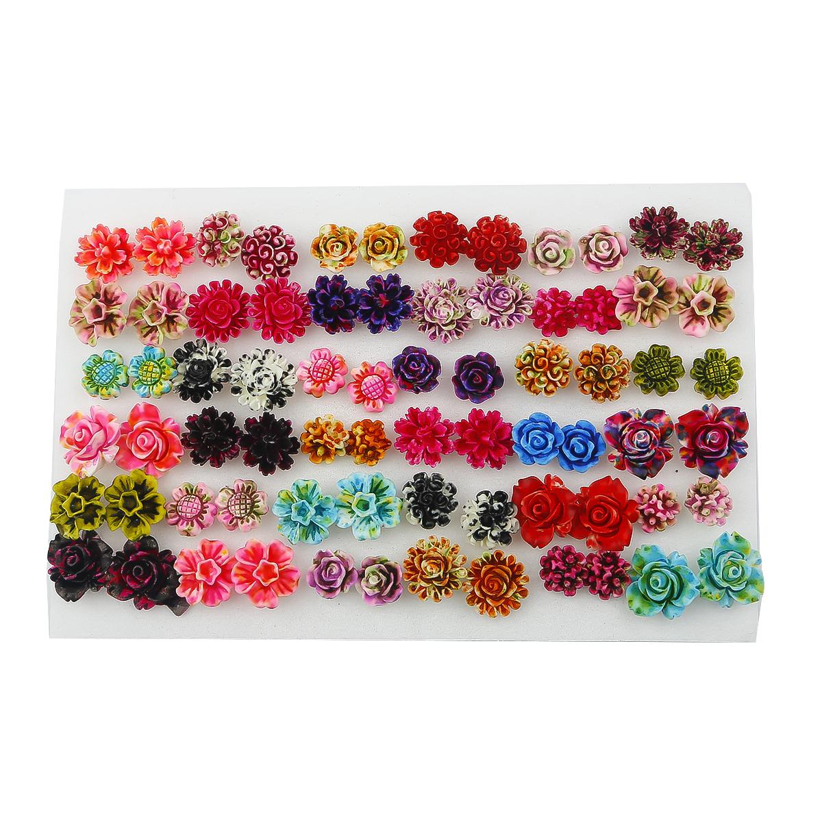 

36 пар сережек-гвоздиков из пластика в смешанном стиле со стразами, цветами, геометрическими фигурками и животными для женщин и девочек, ювелирные аксессуары