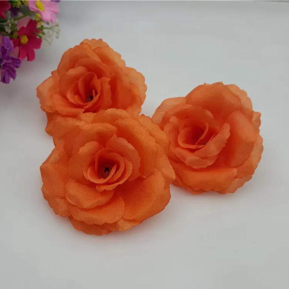 Can Mix Color 10PCS/Lot 8CM Yellow Artificial Rose Silk Flower Heads DIY Wedding Home Decoration Festive Party Supplies 17colors