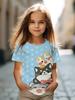 Colorful Cat Girl's T-Shirt Cute Patterns Summer Short Sleeves 3D Print Girl's Top Fashion Casual Streetwear Children's Clothing