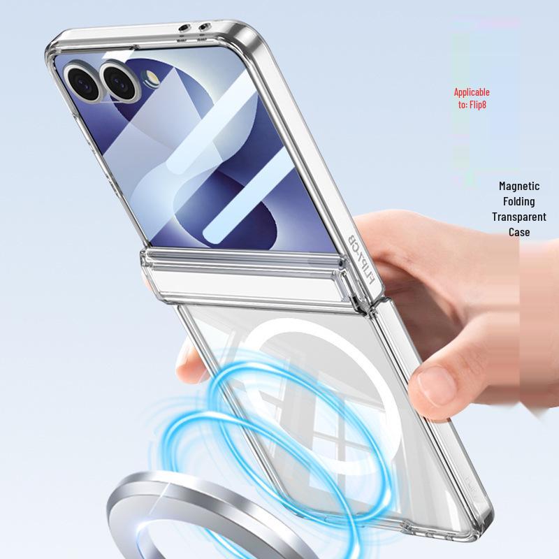 Samsung Z Flip 8 Case: Transparent, Magnetic, Wireless Charging, Soft Airbag Design, Solid Color.