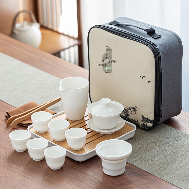 AQ White Porcelain Travel Kung Fu Tea Set Bell-Mouth Cup & Fair Cup