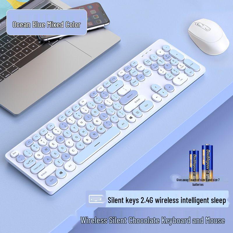 Chocolate Wireless Keyboard & Mouse Set: Cute, Silent, Portable Bluetooth for Office & Laptop Use