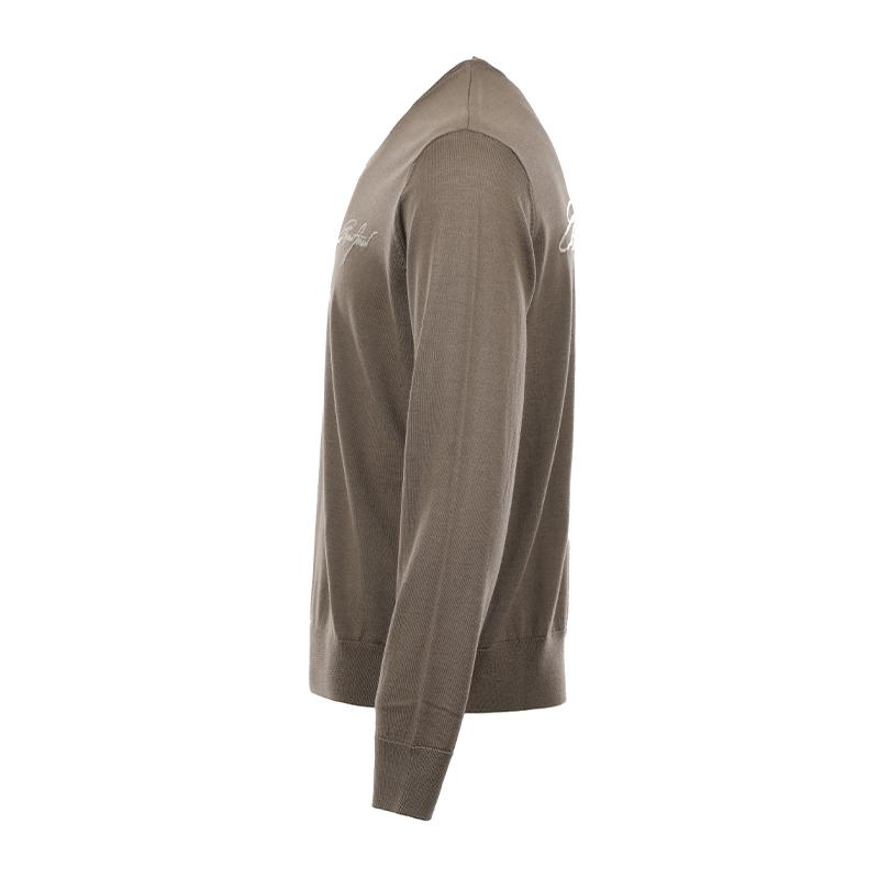 Emporio Armani FW25 Logo Jacquard Lambswool Crew Neck Sweater Men Sweater Light-Brown EM002796AF14199M6027