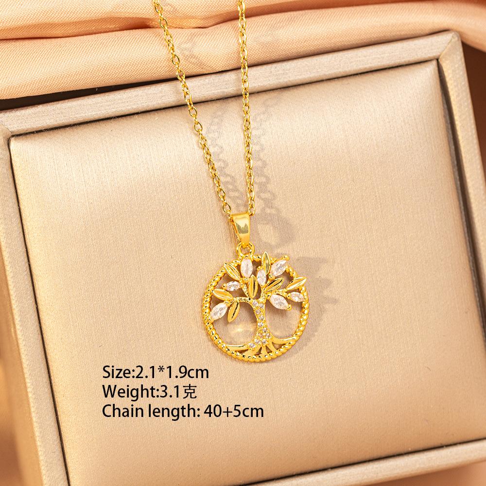 Copper Gold-Plated Personalized Fashionable Minimalist Lucky Tree Bamboo Necklace Womens High-End Inlaid Light-Luxury Pendant