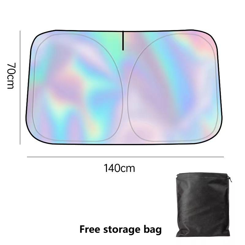 Holographic Car Sun Shade Foldable Frameless Windshield Sunshade Iridescent Rainbow Reflective UV Protector Heat Insulation Shield