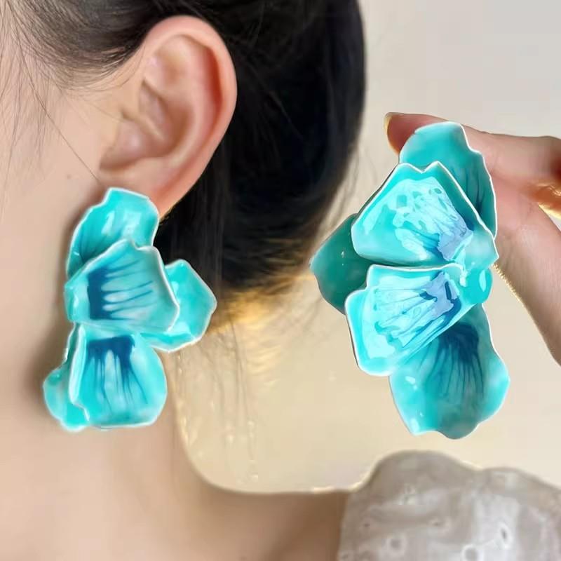 Colorful Drop Glaze Flower Enamel Earrings for Women European and American Personality Exaggerated Romantic Jewelry Accessories