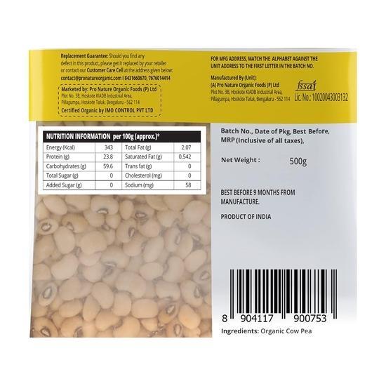 Pro Nature 100% Organic Cow Pea (White) 500 Grams