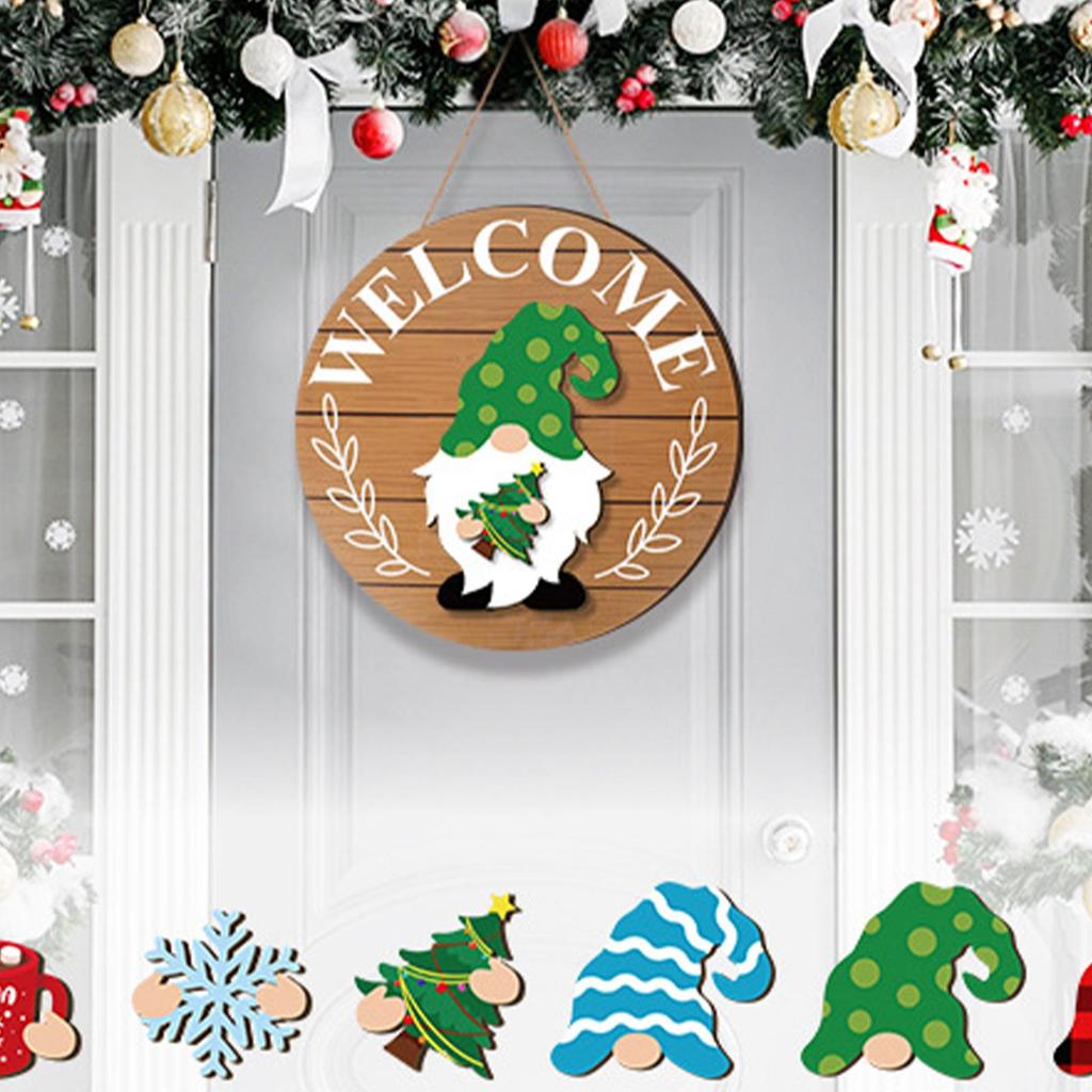 32pcs/set Gnome Welcome Sign Interchangeable Wooden Christmas Sign Holiday Decor With Magnet Pieces And Detachable Hats