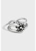 S925 Sterling Silver Retro Floral Ring - Blackened Vintage Style for Women, European Design