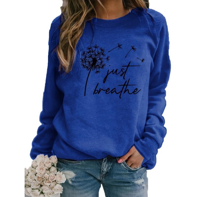 Women's loose and comfortable dandelion print long sleeved round neck