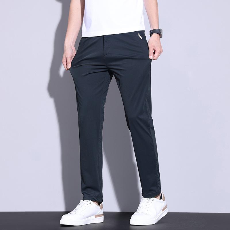 Summer Ice Silk Thin Men's Casual Pants High Elastic Breathable Slim Straight Ice Silk Pants Men