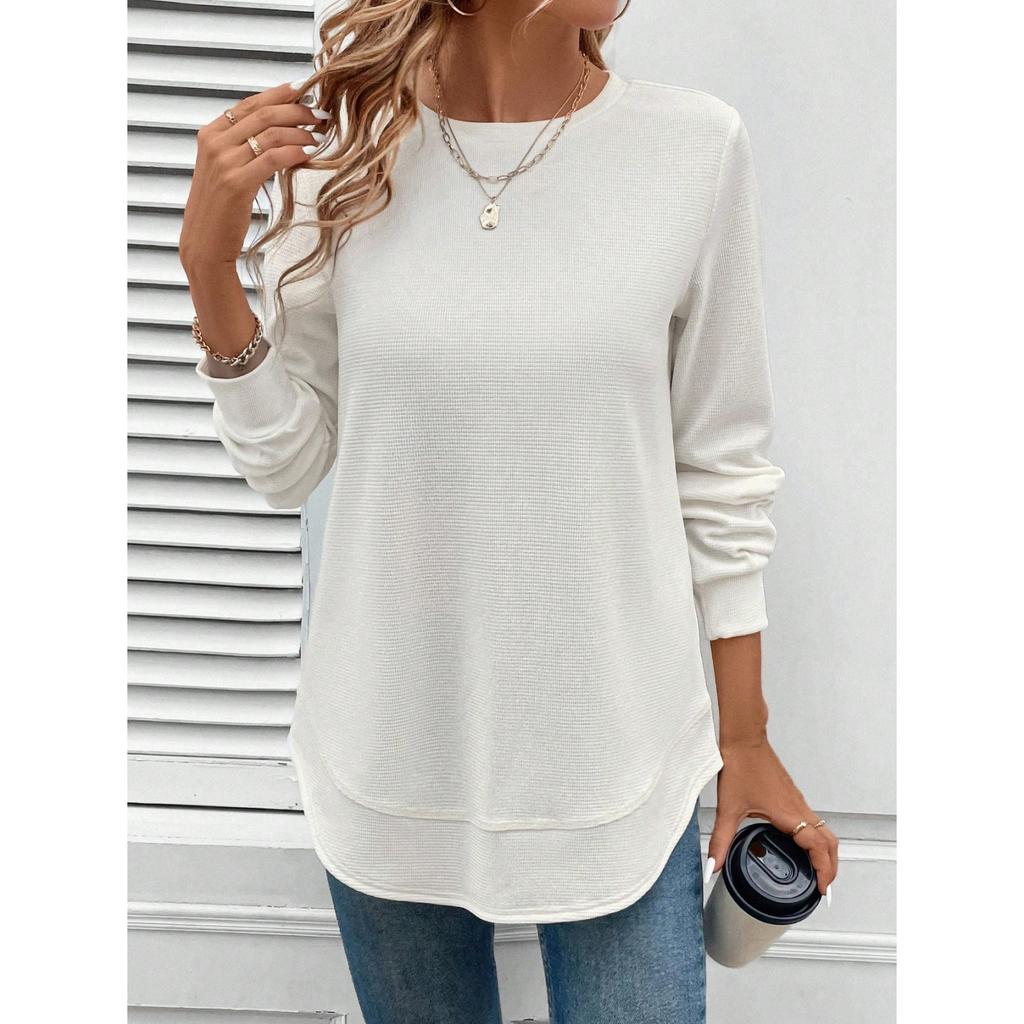 Fashionable Women's Long Sleeved Lightweight Sweater Loose Round Neck Top