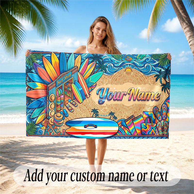 Personalized Name Designs Theme Soft Beach Towel Personalized Custom Name Text Towel Portable for Beach Pool Travel