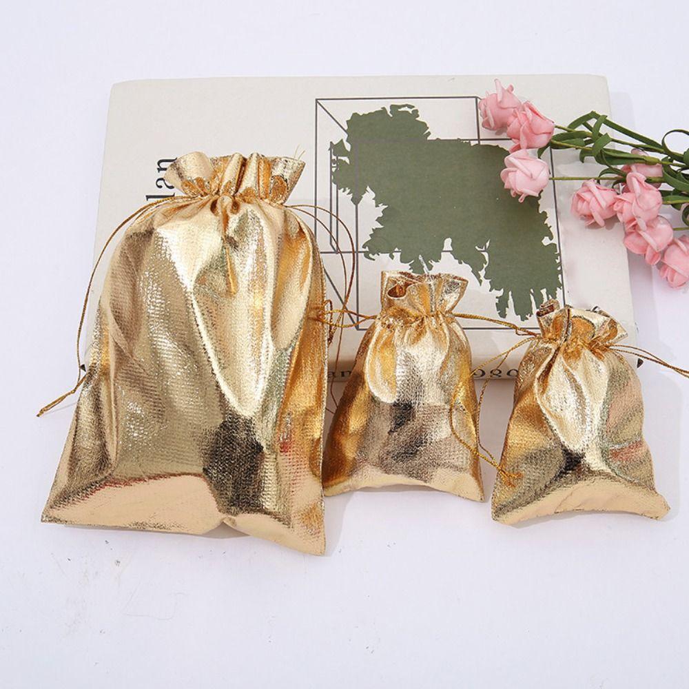 20Pcs Adjustable Jewelry Packaging Bag Dustproof Silver Gold Colors Gift Drawstring Bags Reusable Multifunctional