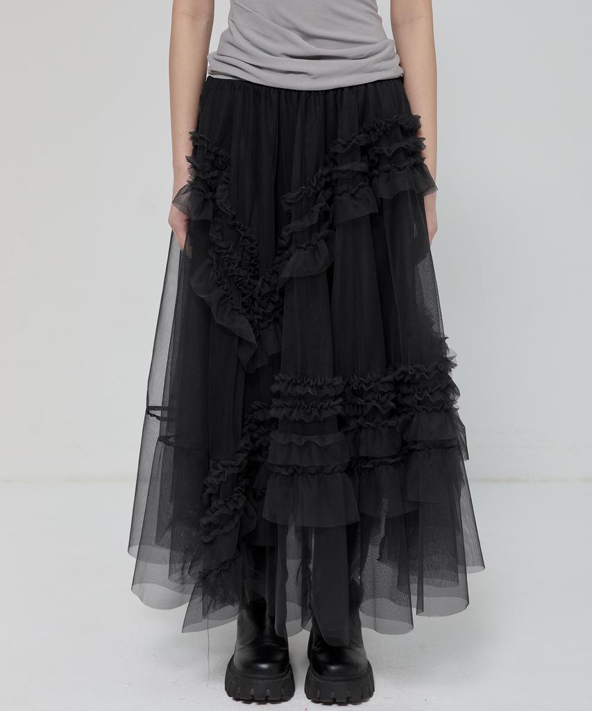Peulleeoeob Tulle Layered Long Skirts (Fl-266_Black)