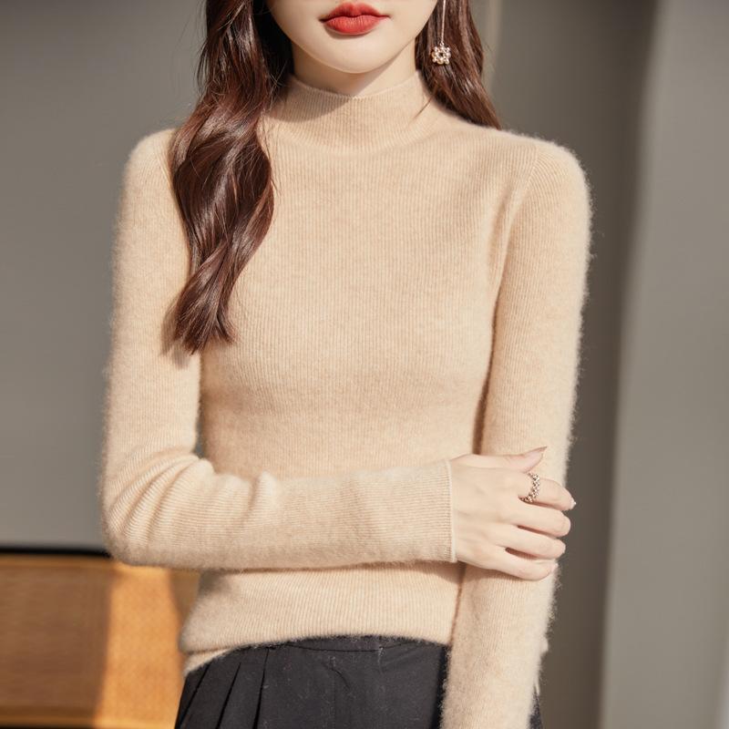 Bottom Shirt Women's Autumn and Winter Half-high Neck Sweater Slim Knitted Long-sleeved Tops