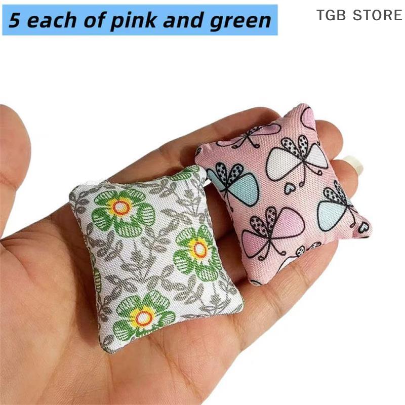 5/10 Pcs 1:12 Dollhouse Miniatures Cushions Floral Fabric Cushion Pillow Model Ornament Pretend Play Toy DIY Accessory Gift