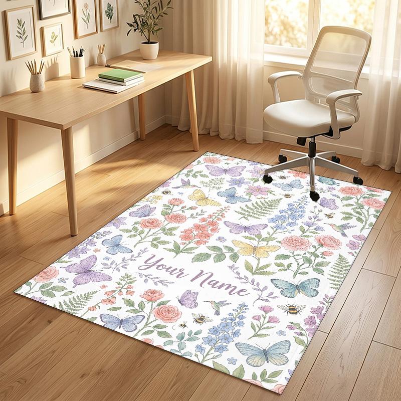 Floral Brain Cosmic Theme Soft Crystal Velvet Rug Custom Name & Text Print Non Slip Floor Rug for Bedroom Living Room